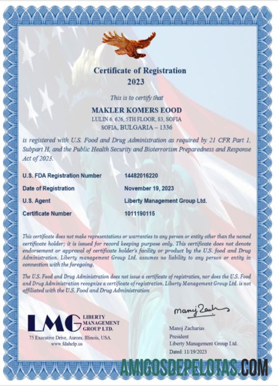 Certificado de registro USA LMG para impressão, modelo Word e PDF, versão 2